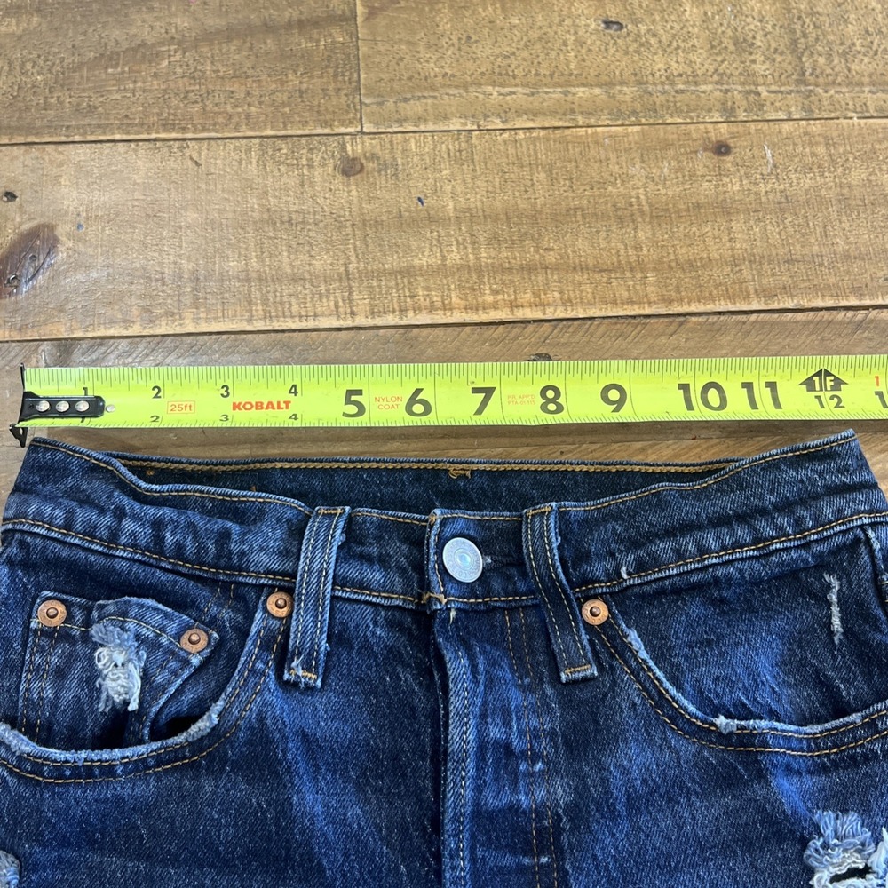 Levi's 501 S Button Fly Skinny Jeans Womens 24x30 High Rise Distressed Dark Wash - Picture 11 of 15
